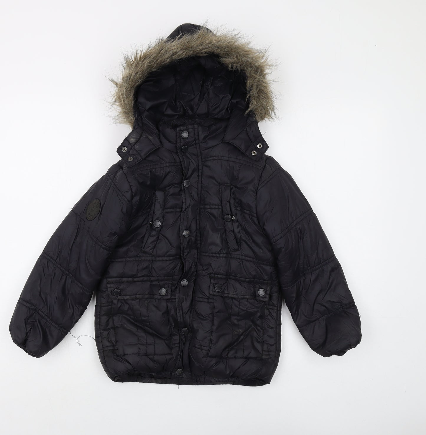 Firetrap Boys Black Puffer Jacket 6-7 Winter Hooded