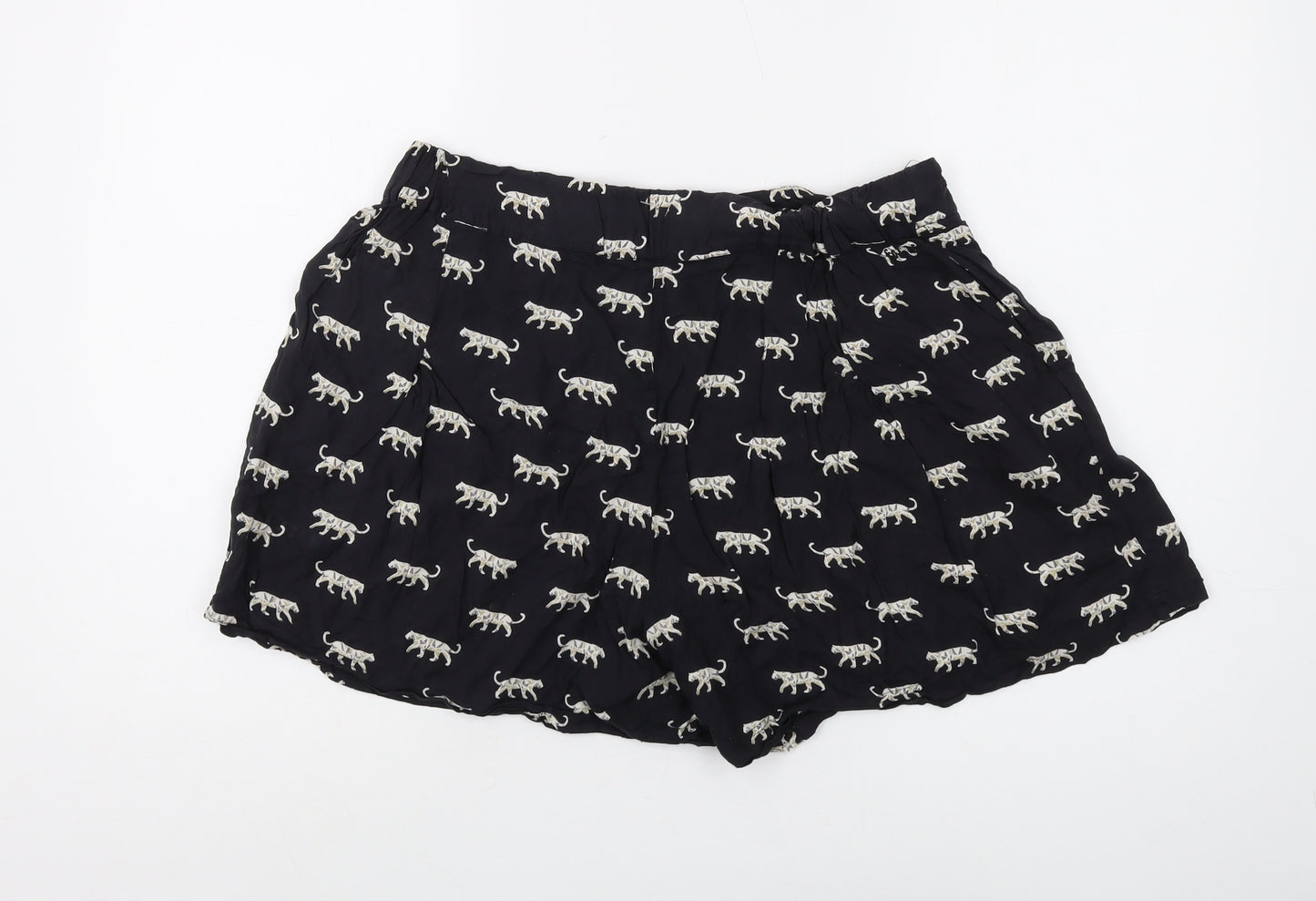 Fat Face Women's Black 14 Culotte Animal Print Shorts