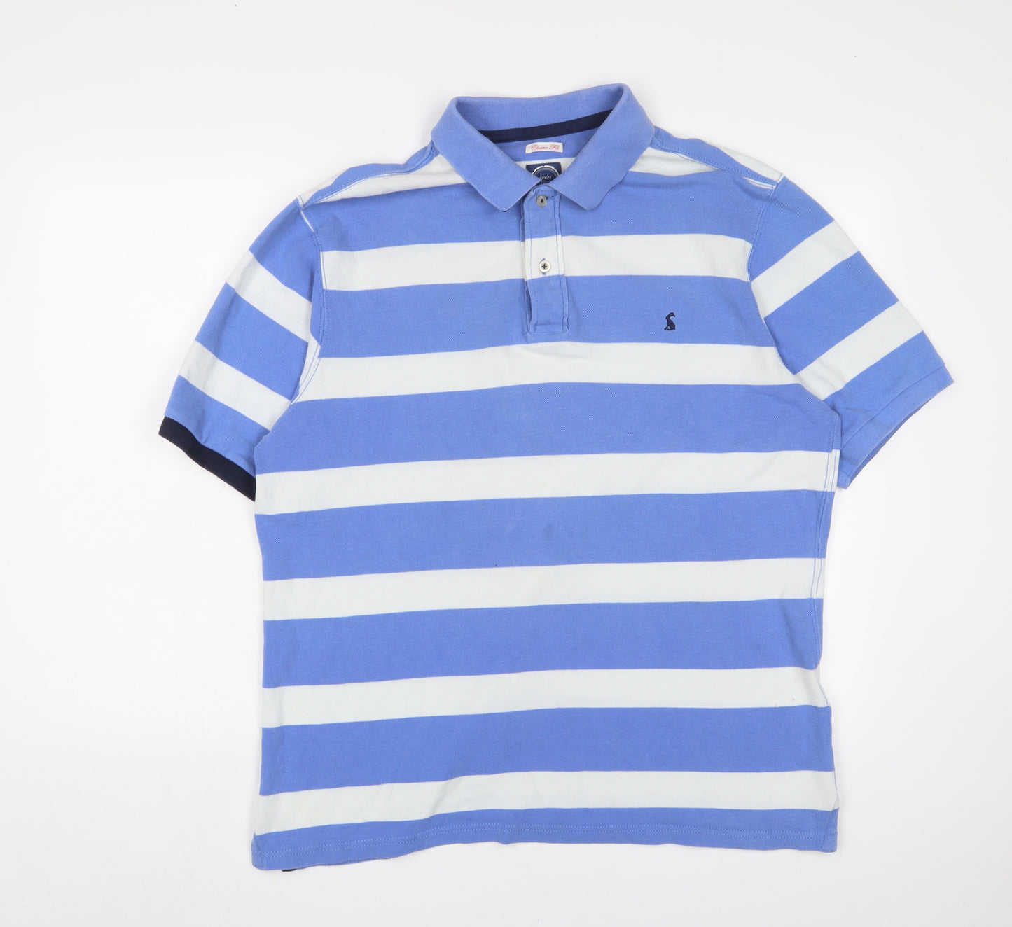 Joules Men's Blue Striped XL Polo Shirt Classic Fit