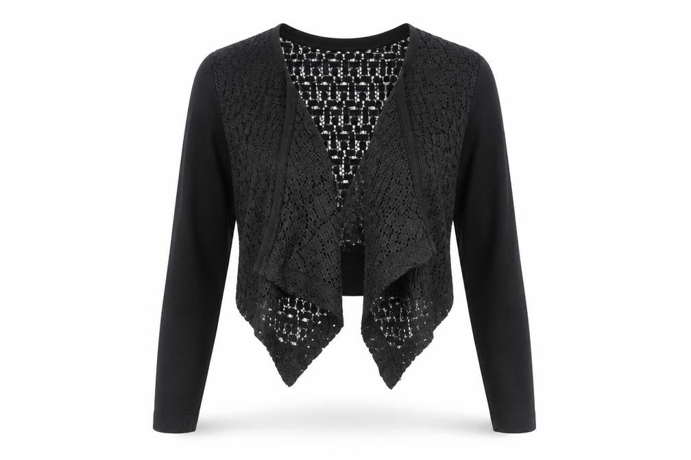 Front view of Sandwich Women's Black Medium Shrug Open-Knit Casual