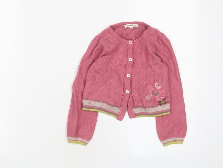 Kenzo Girls Pink Cardigan 4 Years, Cotton Blend, Embroidered