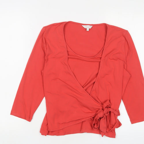 Lakeland Women's Red Wrap Top Size M 3/4 Sleeve V-Neck