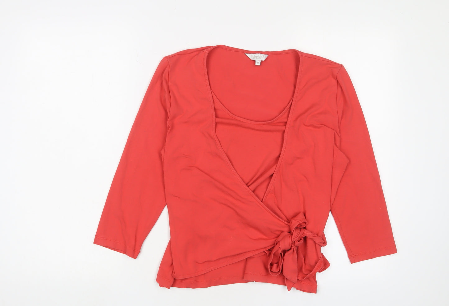 Lakeland Women's Red Wrap Top Size M 3/4 Sleeve V-Neck