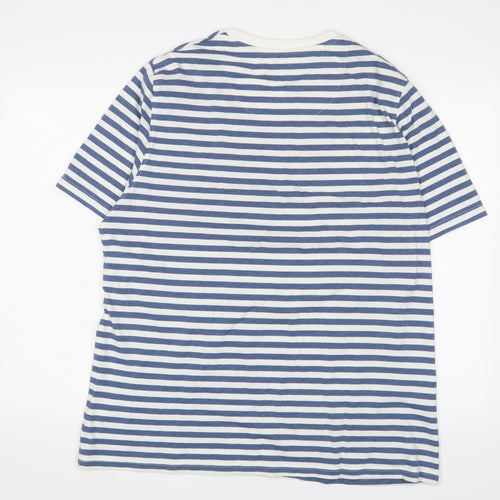 Folk Men's Blue Striped Crew Neck T-Shirt XL