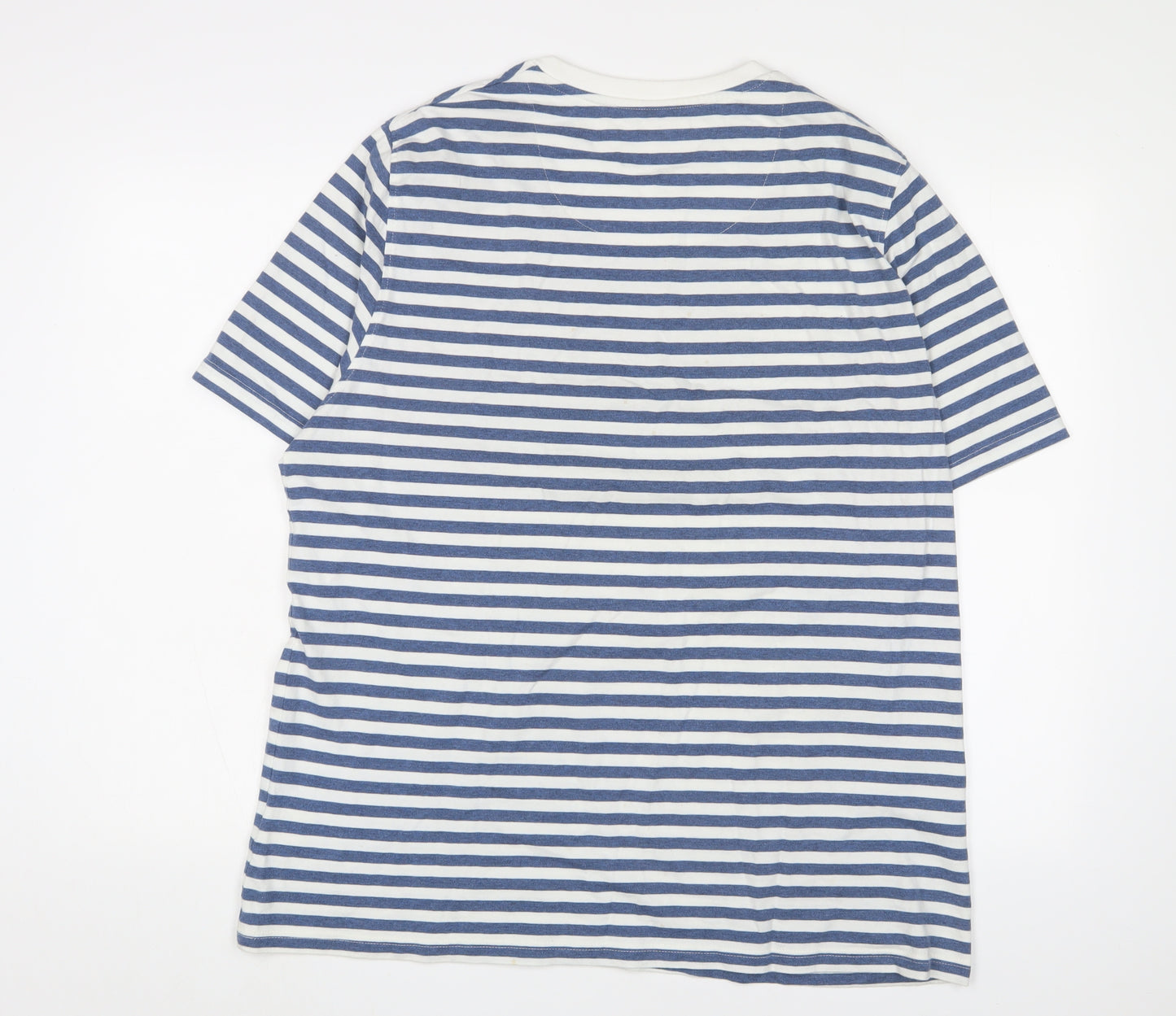 Folk Men's Blue Striped Crew Neck T-Shirt XL