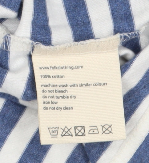 Folk Men's Blue Striped Crew Neck T-Shirt XL