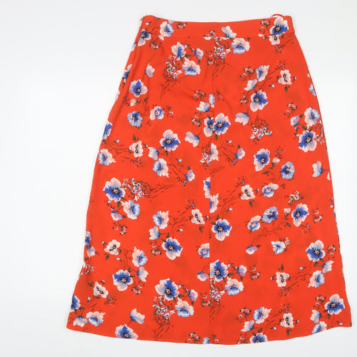 Red Herring Women's Orange Floral Midi A-Line Skirt