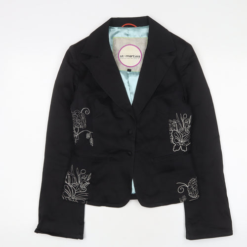 St-Martins Black Embroidered Blazer, Women's M, Casual Wear