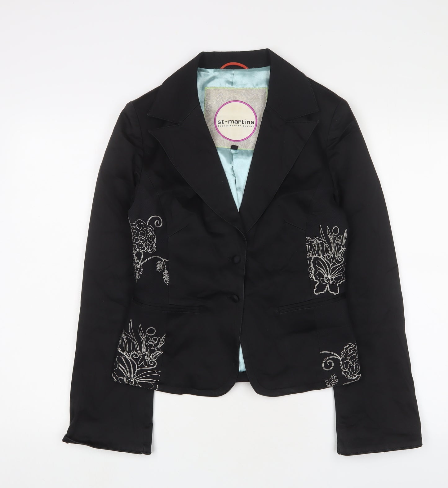 St-Martins Black Embroidered Blazer, Women's M, Casual Wear