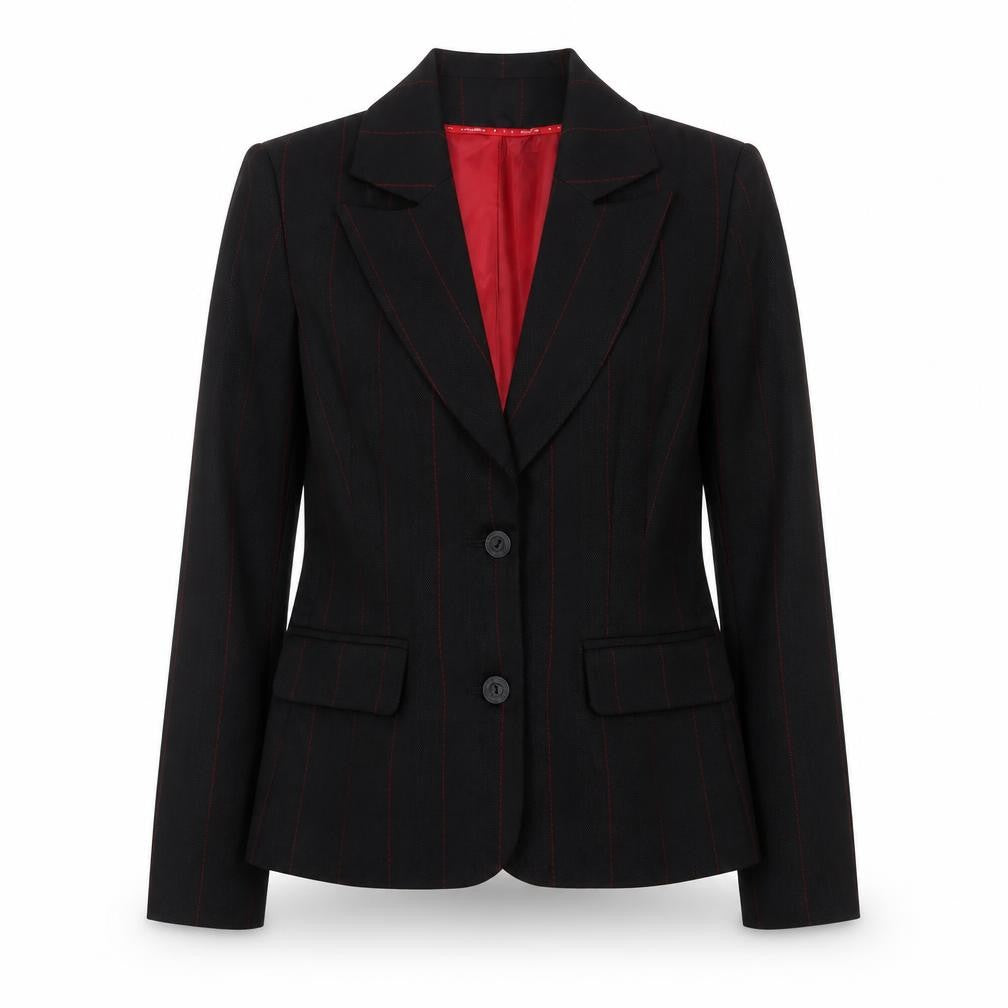 Front view of Zabaione Women's Black Striped Blazer, size 8