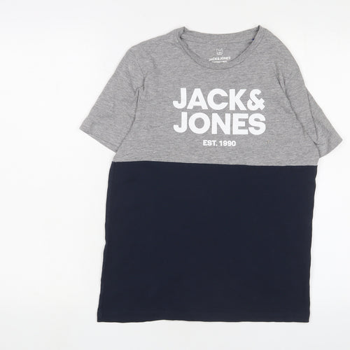 Jack & Jones Boys Grey Black Colourblock T-Shirt, Size 14 Years