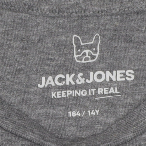 Jack & Jones Boys Grey Black Colourblock T-Shirt, Size 14 Years