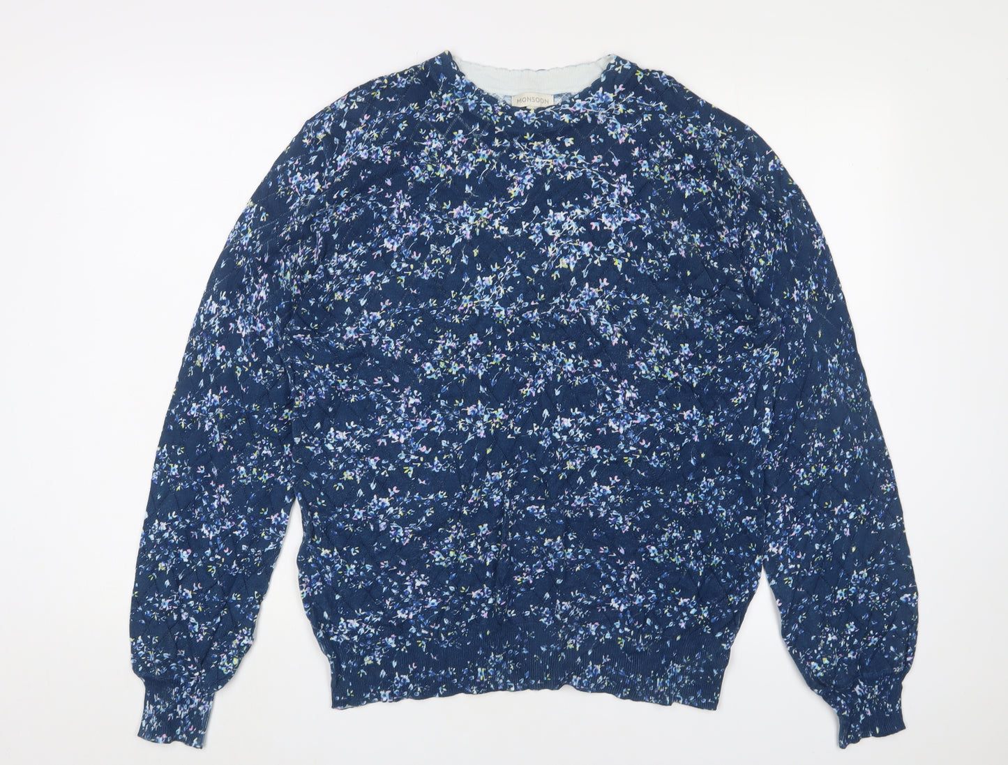Monsoon Women's Blue Floral Pullover Jumper L