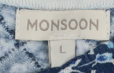 Monsoon Women's Blue Floral Pullover Jumper L