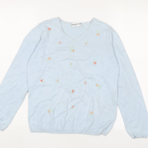 Jumper Women's Blue Embroidered Cotton Jumper - Small