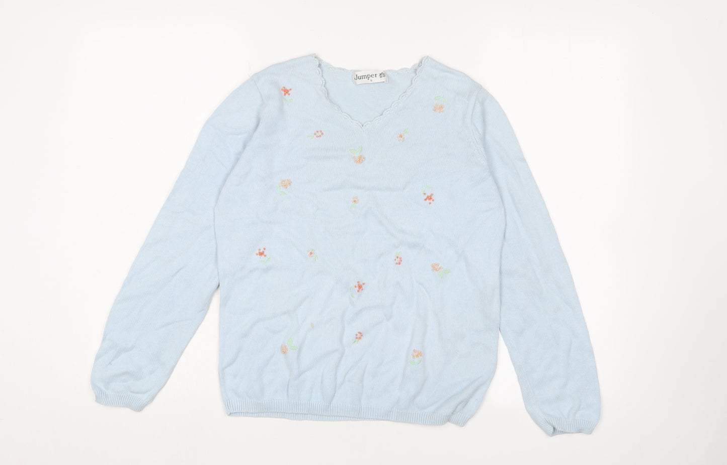 Jumper Women's Blue Embroidered Cotton Jumper - Small