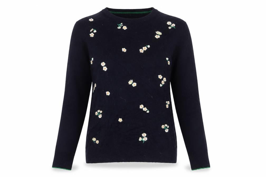 Front view of Warehouse Women's Blue Embroidered jumper, size 4