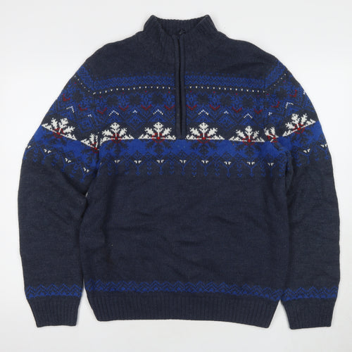 Atlas for Men Blue Fair Isle Pullover, Men's L