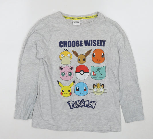 Front view of Pokemon boys’ grey long sleeve pyjama top 9-10 years