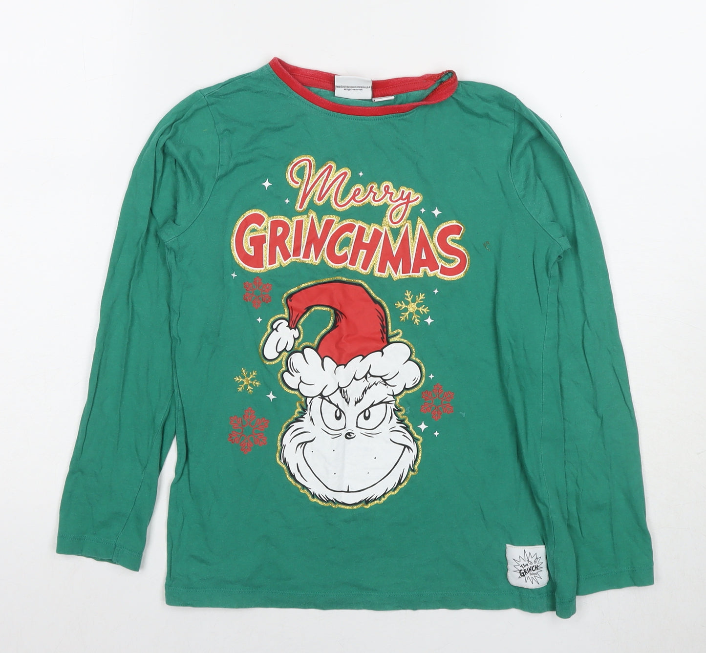 The Grinch Boys Green Christmas T-Shirt, Size 10-11, Long Sleeve
