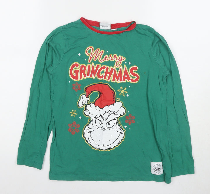 The Grinch Boys Green Christmas T-Shirt, Size 10-11, Long Sleeve