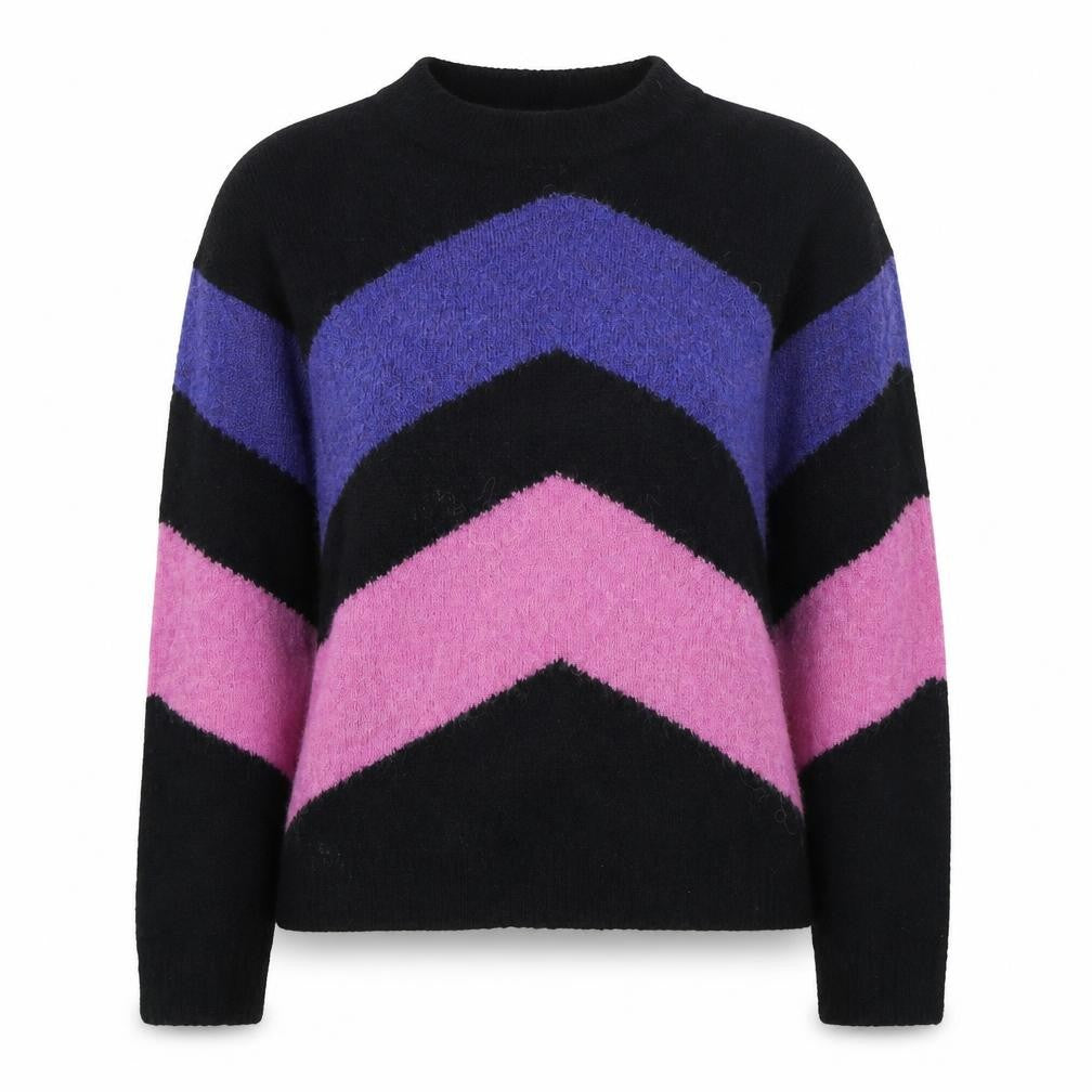 Front view of Vero Moda Women's Black Pink S Geometric Knit Jumper