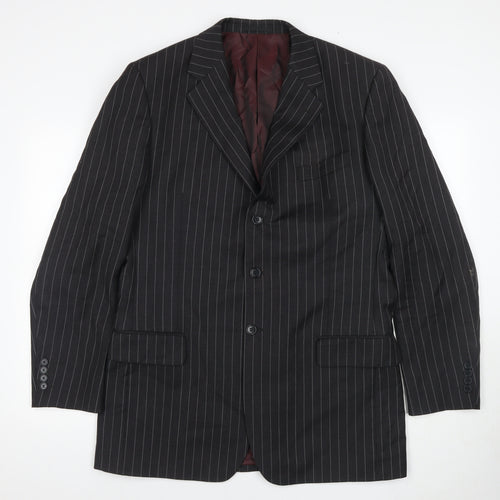 Dehavilland Men's Black Wool Blazer, Size 42L, Striped