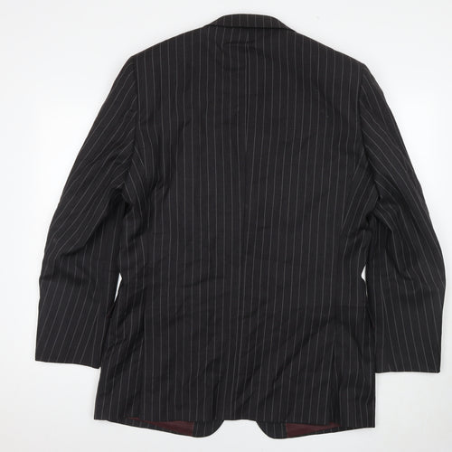 Dehavilland Men's Black Wool Blazer, Size 42L, Striped