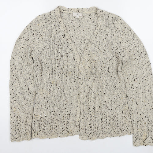 CC Women's Beige V-Neck Silk Blend Cardigan, Size S