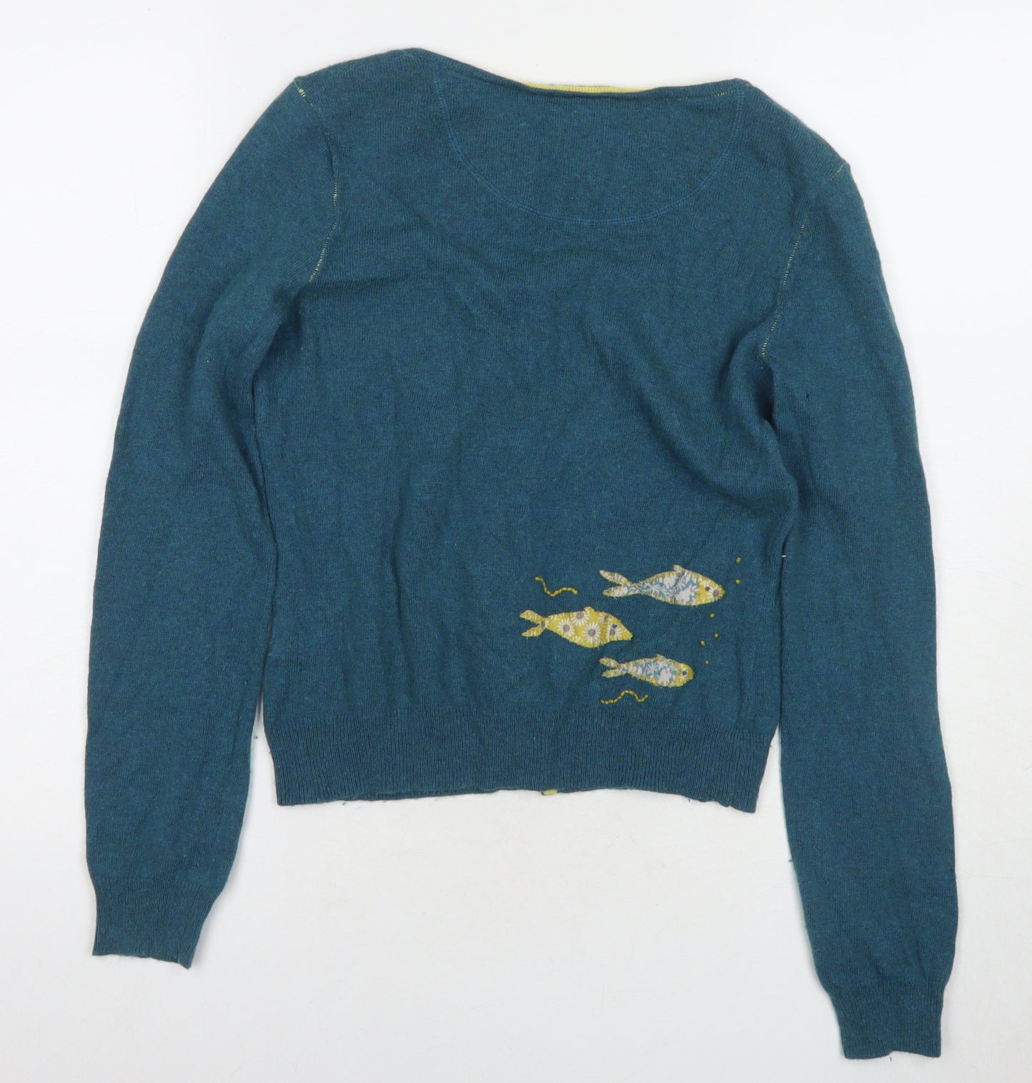 White Stuff Women’s Blue Cardigan - Size 10 Embroidered Fish Design