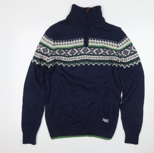 Superdry Men's Blue Nordic Knit Jumper, M, Vintage Style