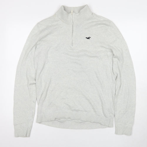 Hollister Men's Grey Full Zip Jumper, Size M, 1/2 Zip