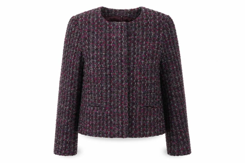 Front view of East Women's Purple Tweed Jacket, size 12