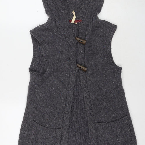 White Stuff Women's Grey Cable-Knit Hooded Vest Size 10