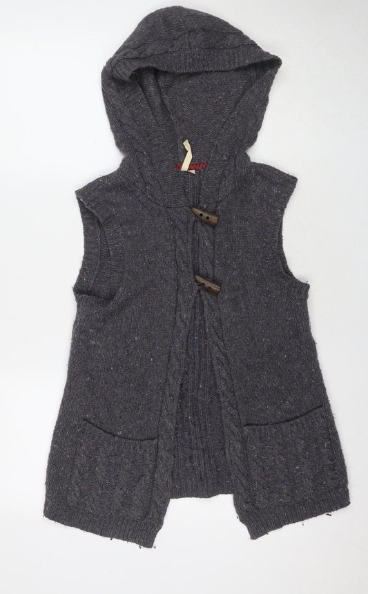 White Stuff Women's Grey Cable-Knit Hooded Vest Size 10