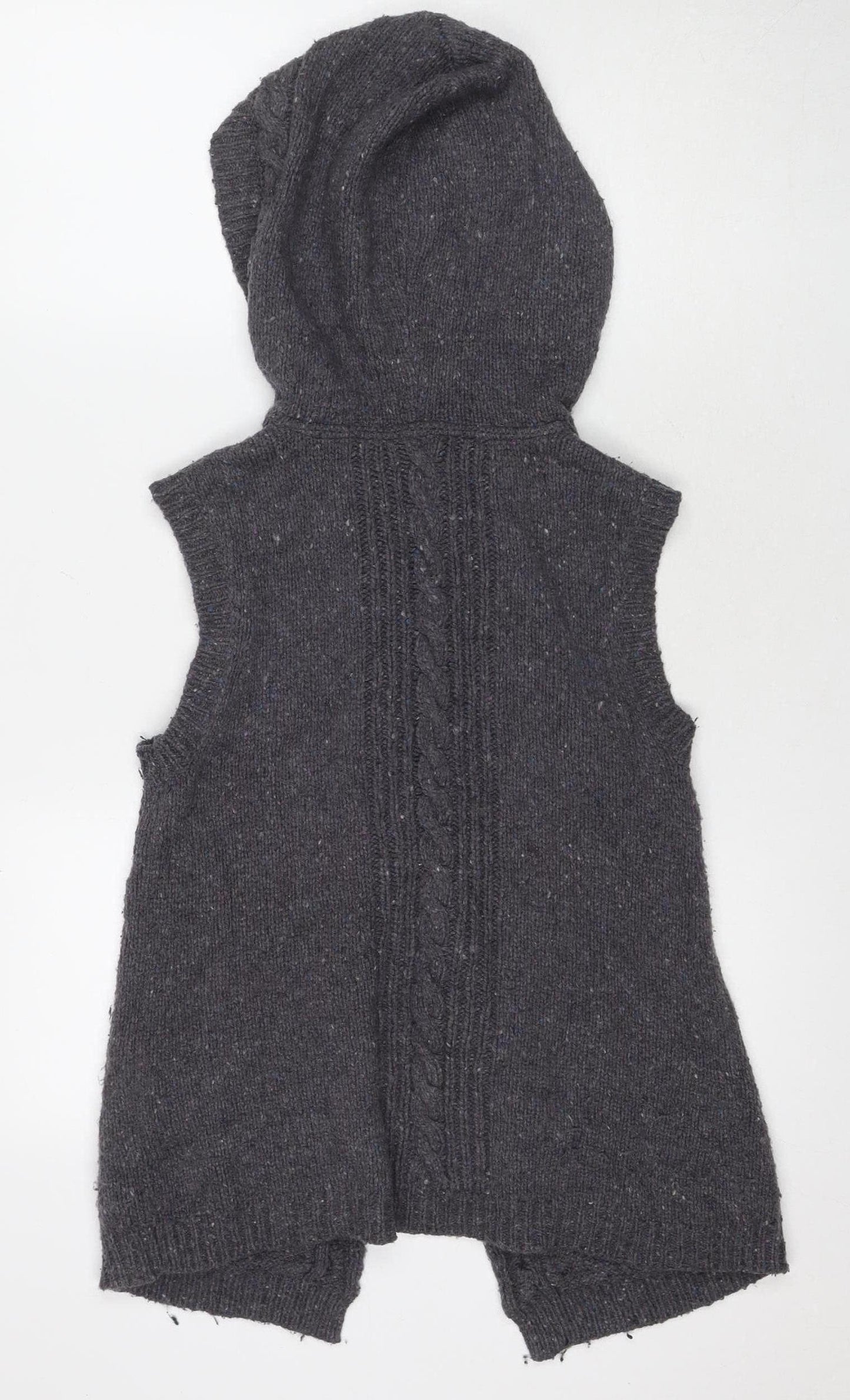 White Stuff Women's Grey Cable-Knit Hooded Vest Size 10