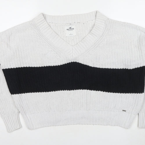 Hollister Women's White Striped Pullover Jumper L