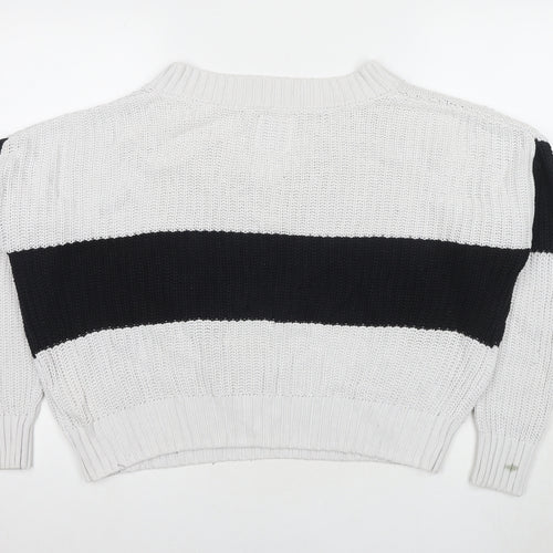 Hollister Women's White Striped Pullover Jumper L