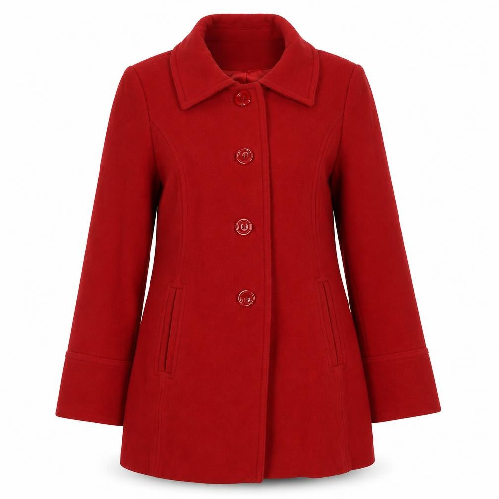 Front view of Planet Women's Red Wool Blend Mid-Length Overcoat, size 8