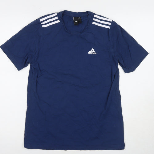 Adidas Men's Blue Cotton Regular Fit T-Shirt