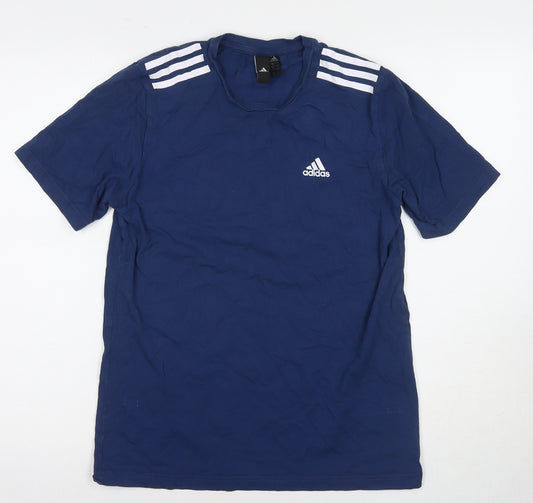 Adidas Men's Blue Cotton Regular Fit T-Shirt