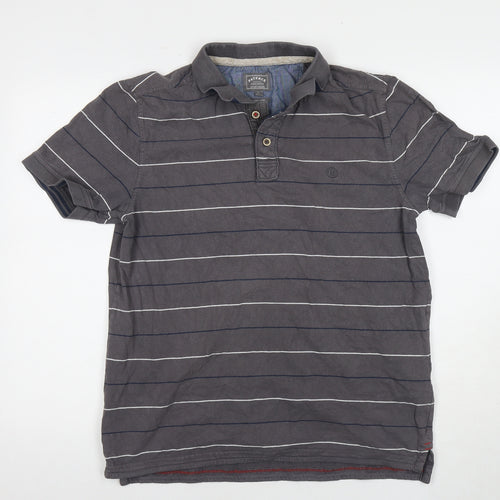 FatFace Men's Grey Striped Polo Shirt Size L