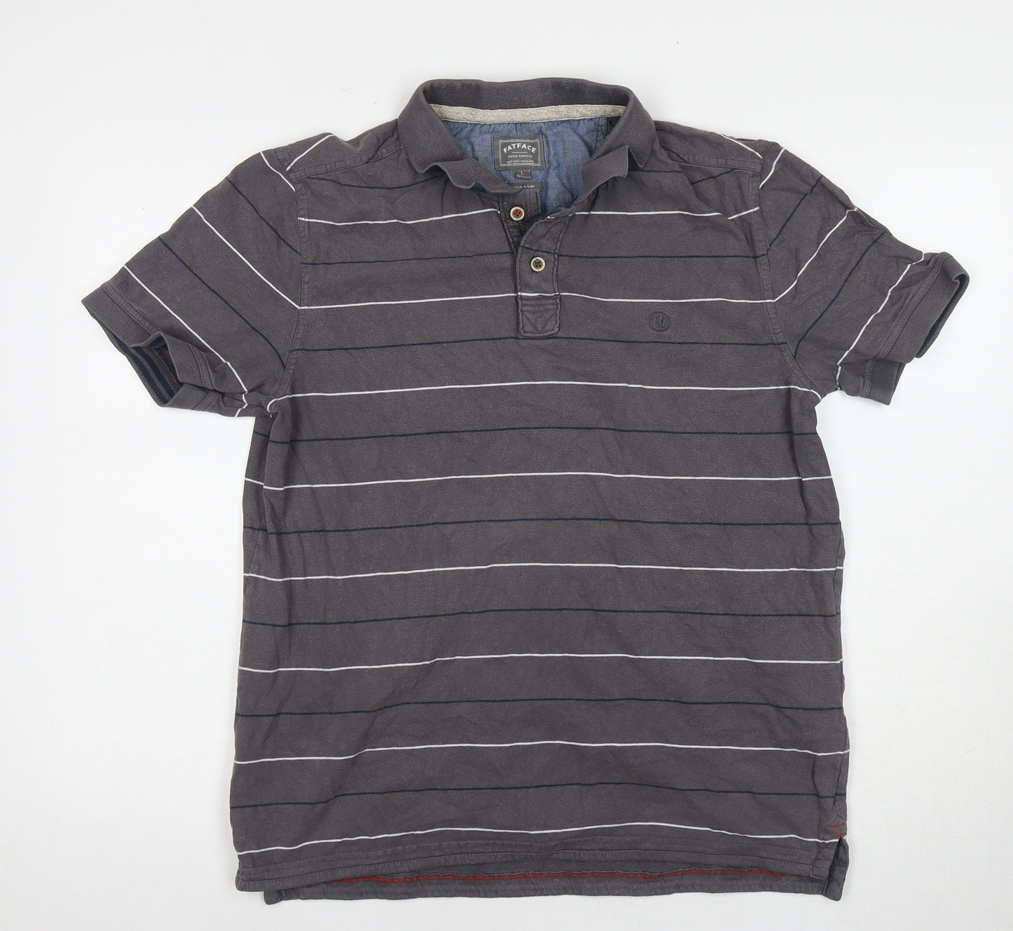 FatFace Men's Grey Striped Polo Shirt Size L