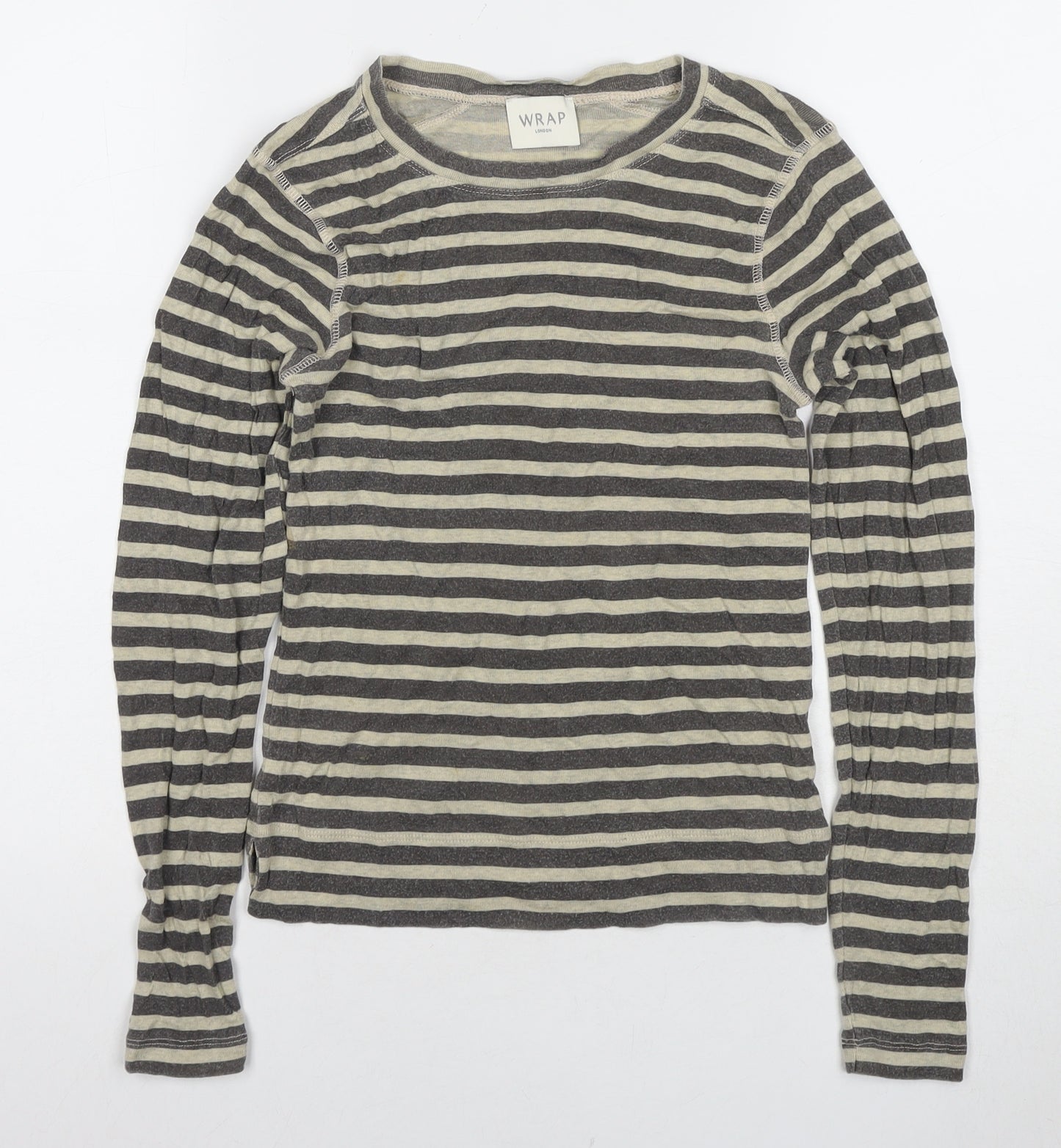 Wrap London Women's Beige Black Striped T-Shirt Size 10
