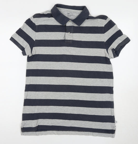 GAP Men's Black & Grey Striped Polo M Short Sleeve