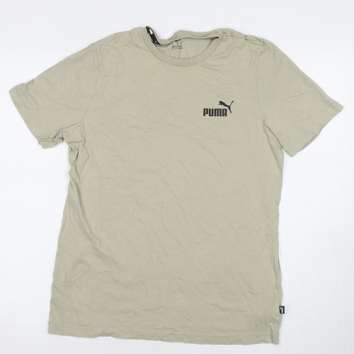 Puma Men's Beige Cotton Logo T-Shirt, Medium