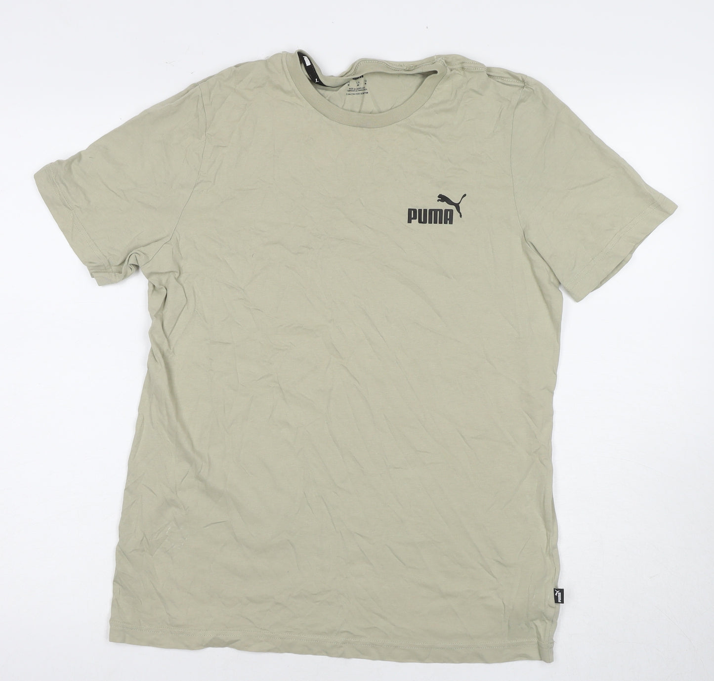 Puma Men's Beige Cotton Logo T-Shirt, Medium