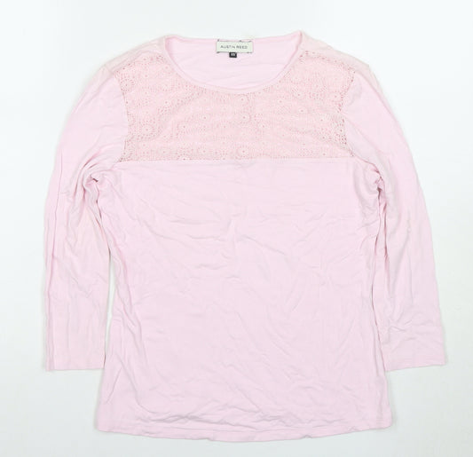 Austin Reed Pink Long Sleeve Women's Crochet Detail Top XS