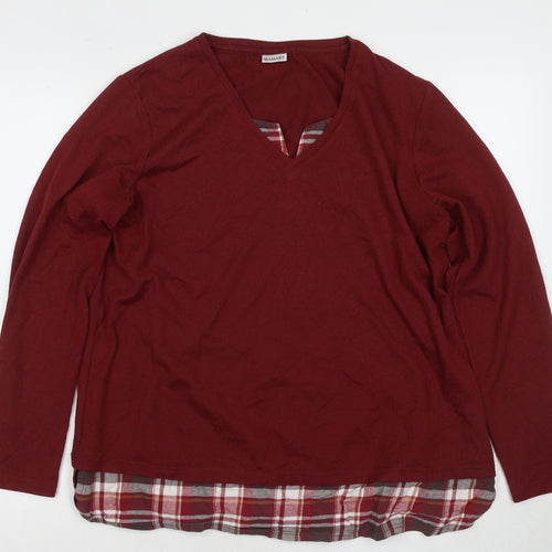 Damart Women's Red V-Neck Plaid Trim Jumper, Size L