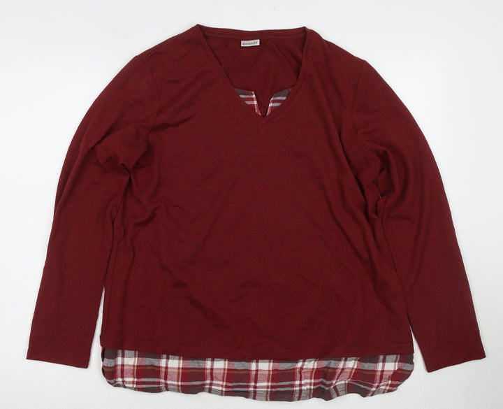 Damart Women's Red V-Neck Plaid Trim Jumper, Size L